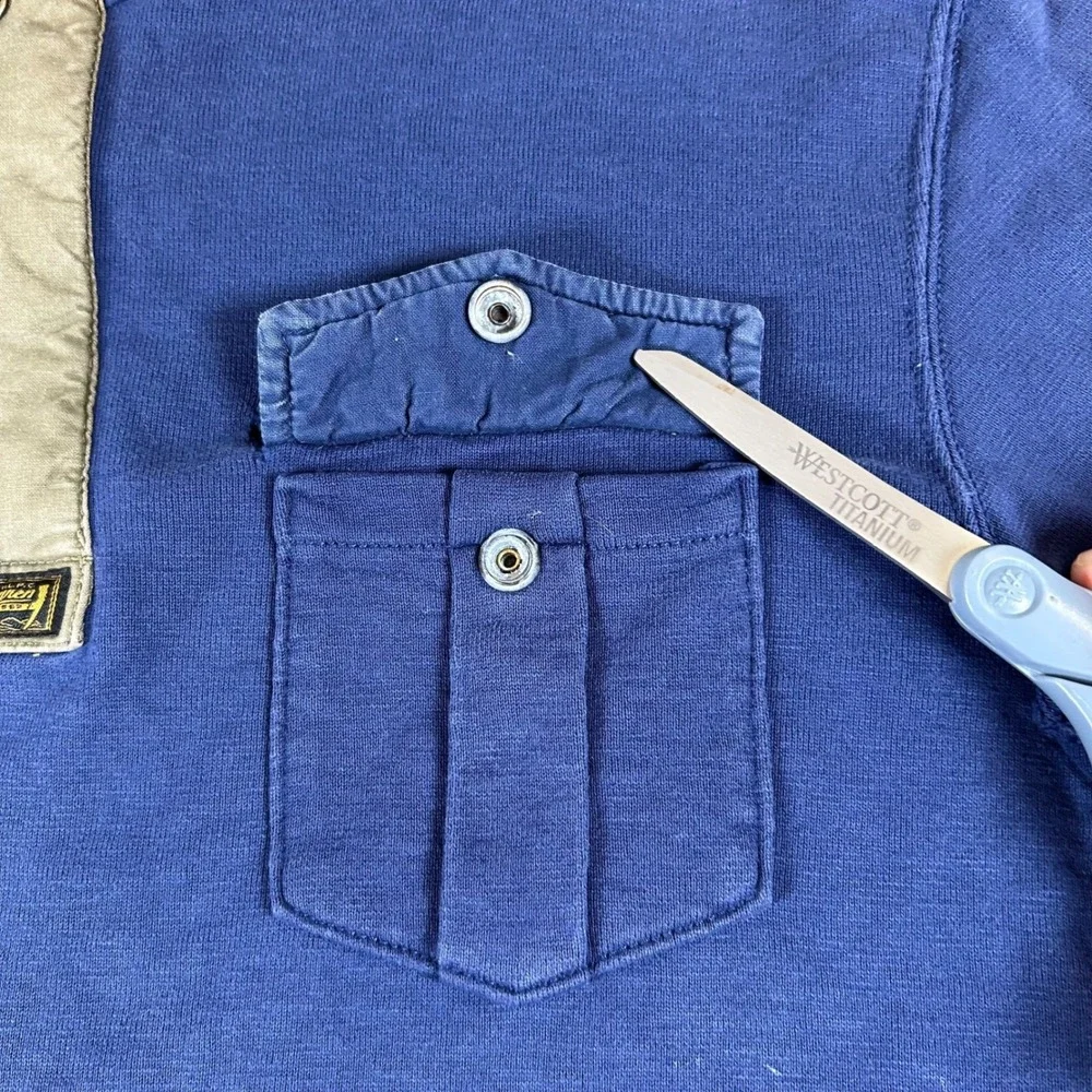 VTG Polo Ralph Lauren Pullover Mens Medium Blue Quarter Zip Military Elbow Patch